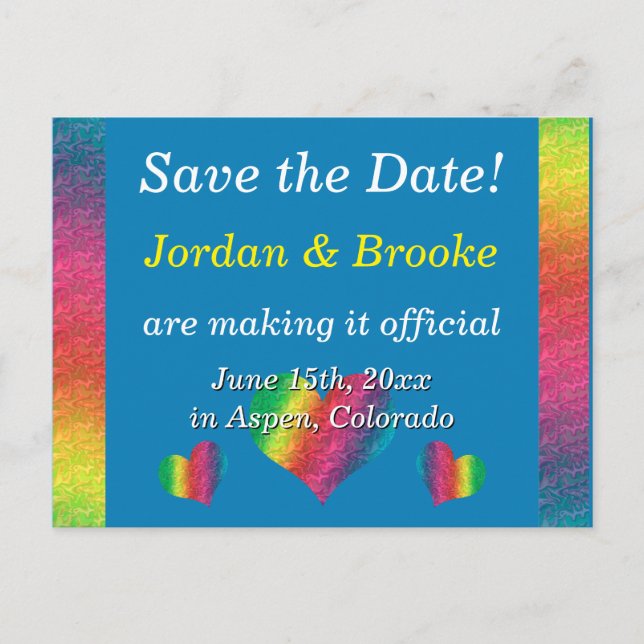 [Rainbow Crinkle Wedding] Hearts Postcard Blue (Front)