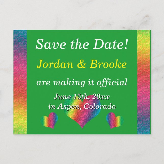 [Rainbow Crinkle Wedding] Hearts Postcard Green (Front)