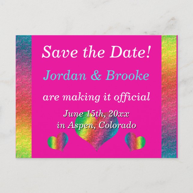 [Rainbow Crinkle Wedding] Hearts Postcard Pink (Front)