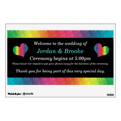 Rainbow Crinkle Wedding Unplugged Welcome Sign Wall Decal