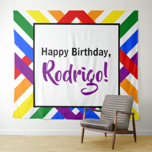 Rainbow Criss-Cross Stripe Colorful Birthday Event Tapestry