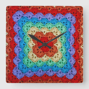 Rainbow Crochet Granny Square Square Wall Clock