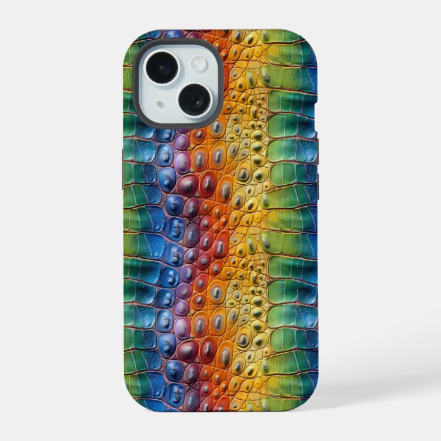 Rainbow Crocodile Leather Iphone Case (Back)