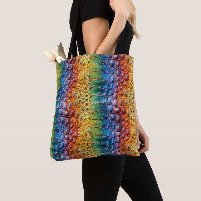Rainbow Crocodile Leather Tote Bag (Close Up)
