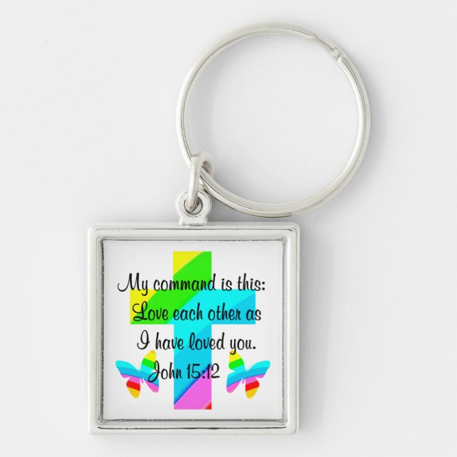 RAINBOW CROSS AND BUTTERFLY JOHN  15:12 KEYCHAIN (Front)