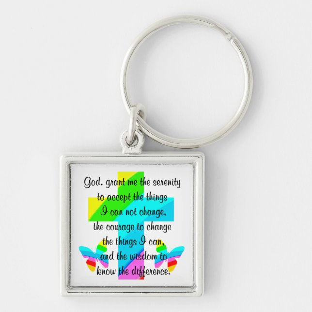 RAINBOW CROSS AND BUTTERFLY SERENITY PRAYER DESIGN KEYCHAIN (Front)