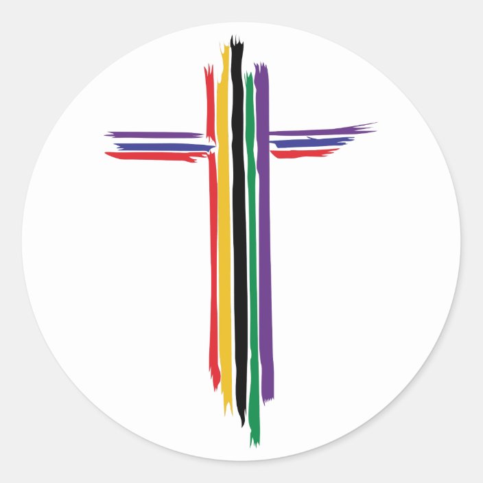 Rainbow Cross Classic Round Sticker | Zazzle.com