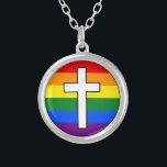Rainbow Cross Necklace<br><div class="desc">Great for both GLBT Christians and Christian allies.  This design declares that sexuality and gender identity neither stop people from loving God nor stop God from loving people.</div>