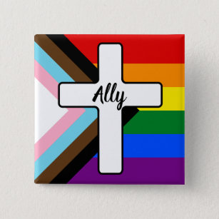 Rainbow Cross Progress Pride Flag Ally Button