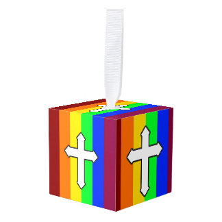 Rainbow Cross ROY G BIV Cube Ornament