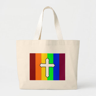Rainbow Cross ROY G BIV Large Tote Bag