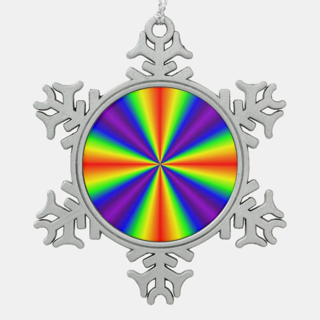 Rainbow Cross Snowflake Pewter Christmas Ornament (Front)