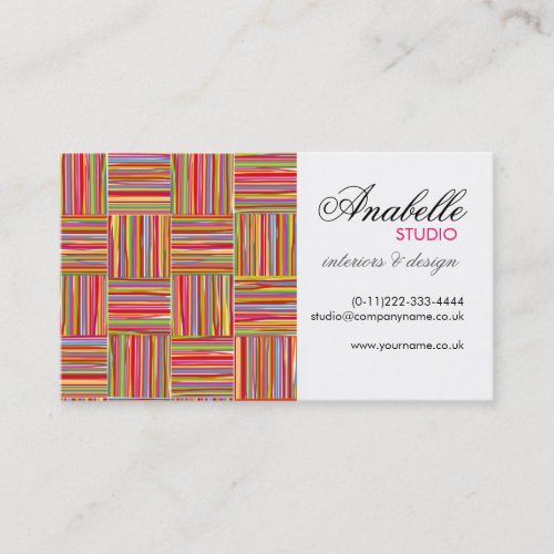 Rainbow crosshatch interior design business card