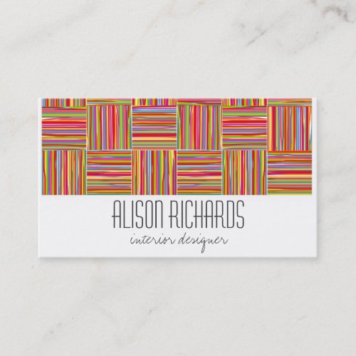 Rainbow crosshatch interior designer business card