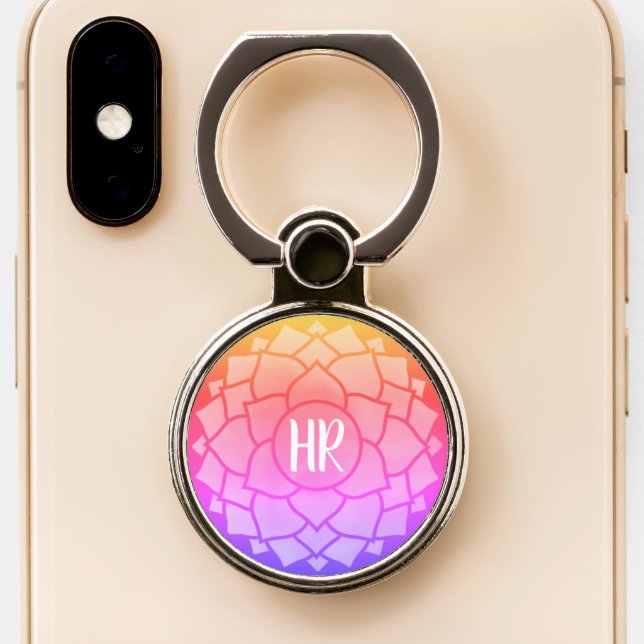 Rainbow Crown Chakra Spiritual Flower Yoga Symbol Phone Ring Stand (Close Up)
