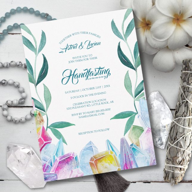 Rainbow Crystal Gems & Leaves Handfasting Invitation (Creator Uploaded)