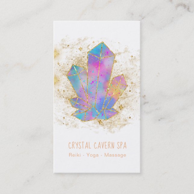 *~*  Rainbow Crystals Cosmic Gold Glitter Stars Business Card (Front)