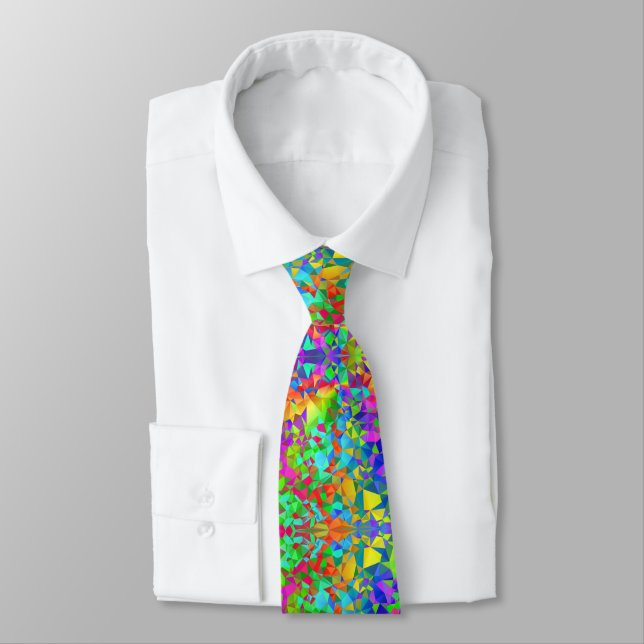 rainbow crystals, polygons, triangles pattern neck tie (Tied)