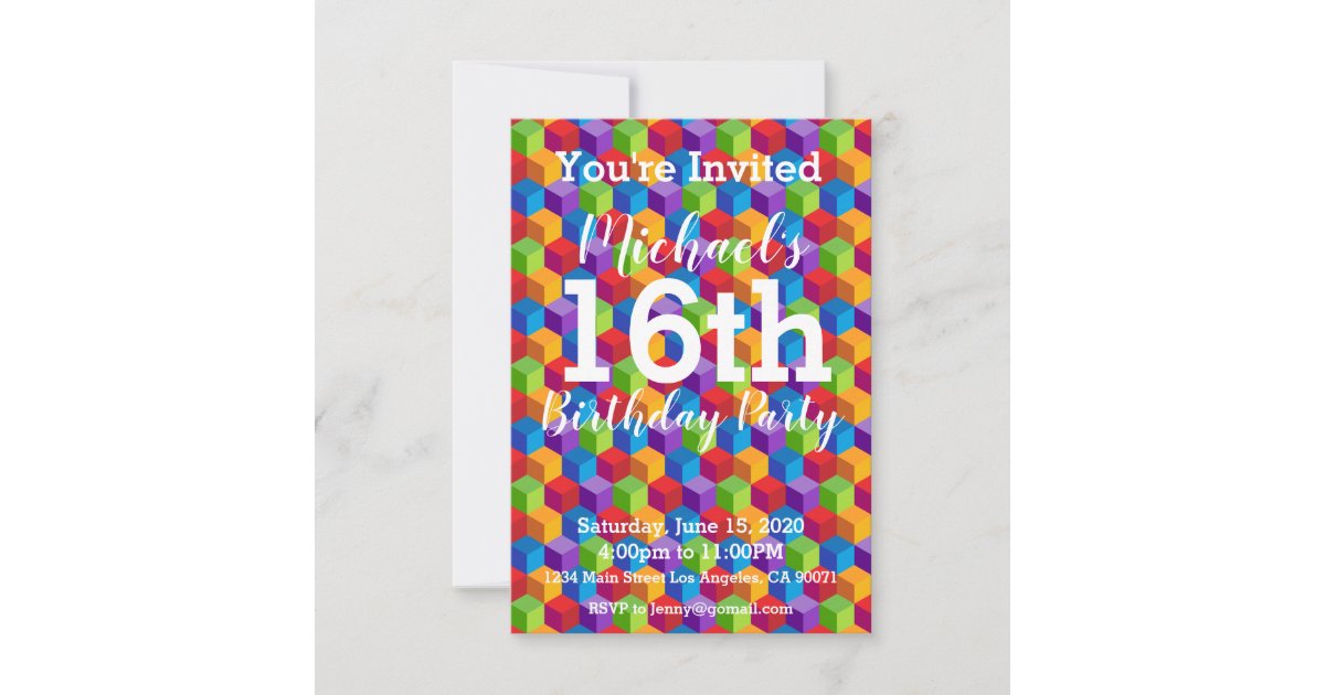 Rainbow Cubes Blocks Birthday Party Invitation | Zazzle