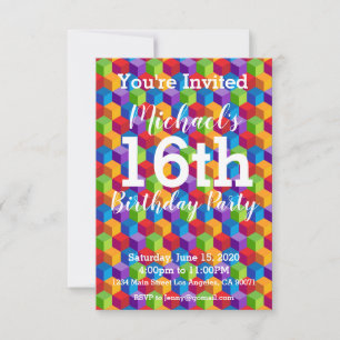 Rainbow Cubes Blocks Birthday Party Invitation