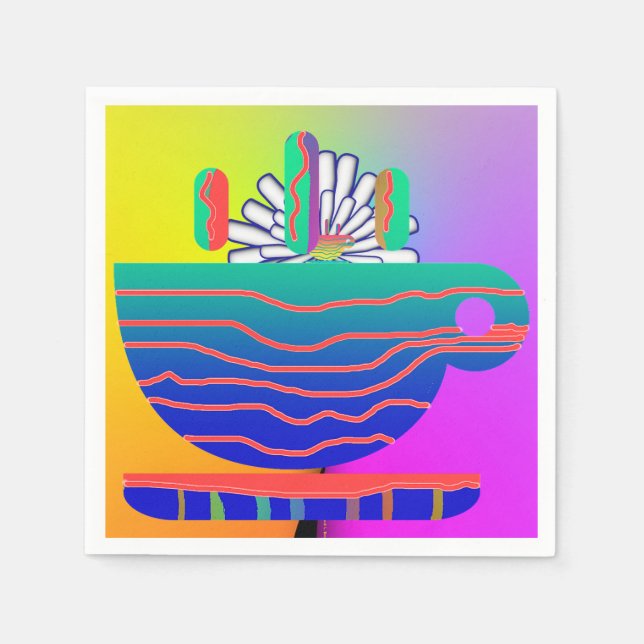 Rainbow Cup Saucer Party Cocktail  Napkins (Front)
