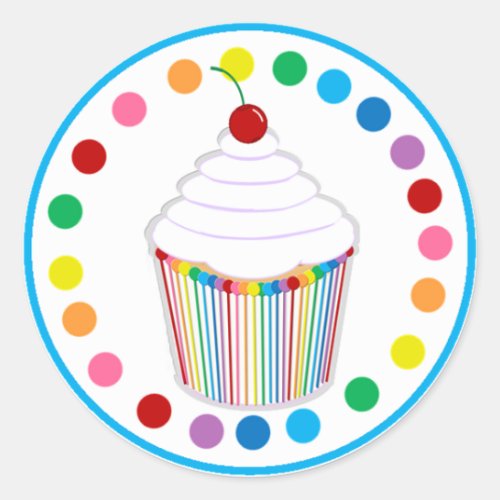 Rainbow Cupcake and Cherry Classic Round Sticker