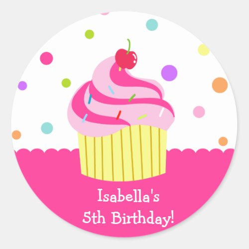 Rainbow Cupcake Birthday Favor Stickers Labels