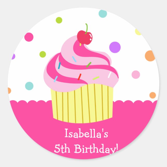Rainbow Cupcake Birthday Favor Stickers Labels (Front)