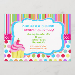 Rainbow Cupcake Birthday Party Invitations