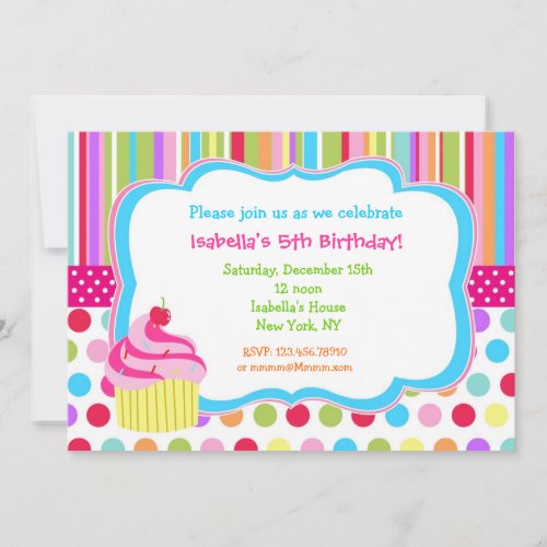 Rainbow Cupcake Birthday Party Invitations