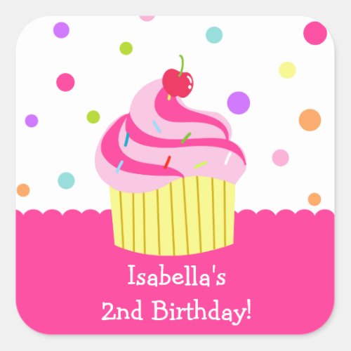 Rainbow Cupcake BIrthday Stickers Labels Thank you