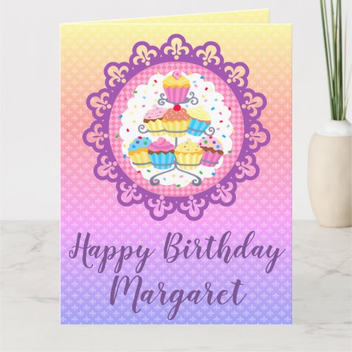 Rainbow Cupcake Group Personalized Birthday Card