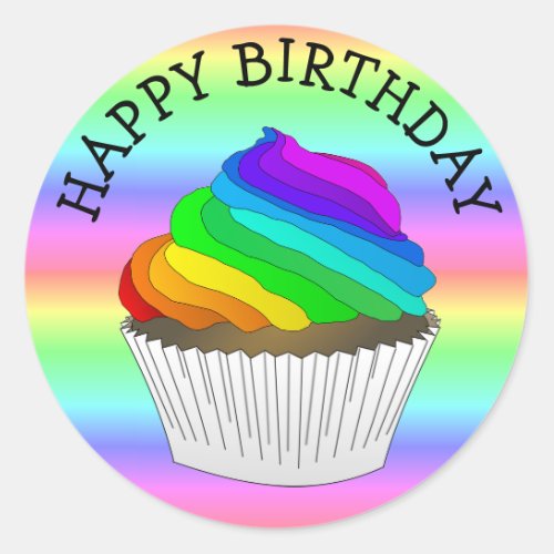 Rainbow Cupcake Happy Birthday Stickers