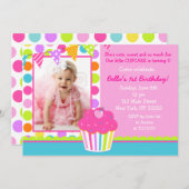 Rainbow Cupcake Photo Birthday Party Invitation (Front/Back)