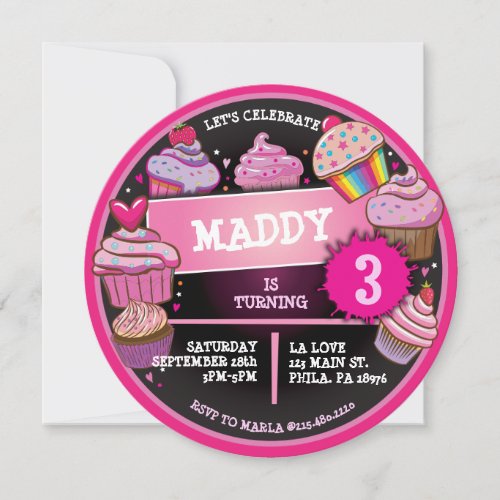 RAINBOW CUPCAKES Birthday Party Invitation