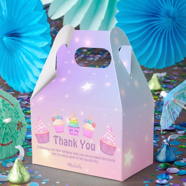 rainbow cupcakes thank you girl 1st birthday chic favor boxes (Party)