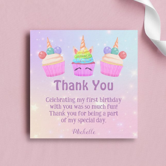 rainbow cupcakes thank you girl 1st birthday note card (Creator Uploaded)