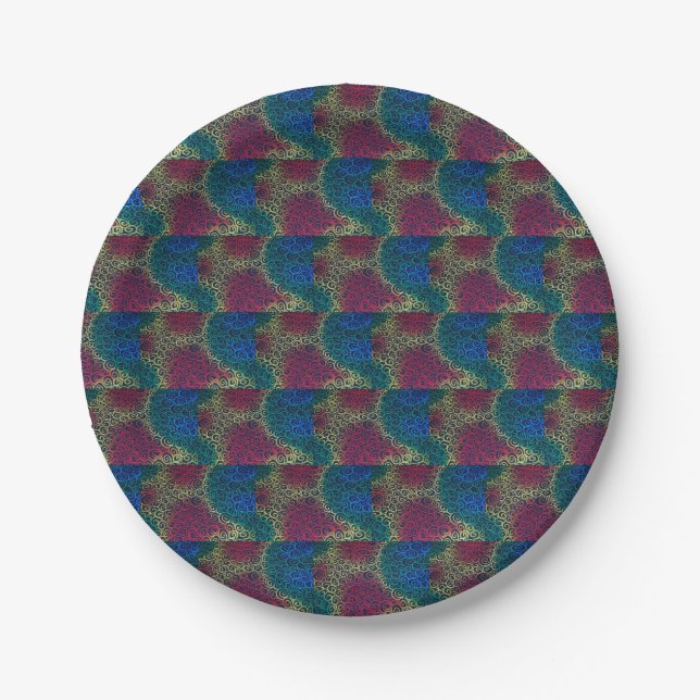 Rainbow curlicue pattern paper plates (Front)