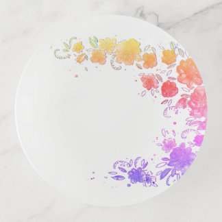 Rainbow Curve Blossoms Round Trinket Tray