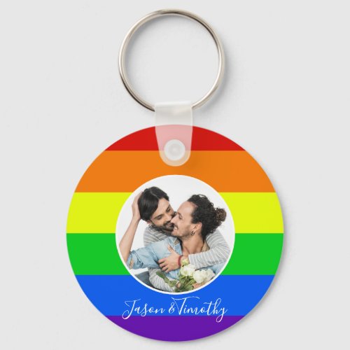 Rainbow Custom Couple Photo LGBTQ Anniversary Gift Keychain