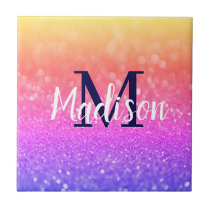 Rainbow Custom Glitter Name Personalized Ceramic Tile