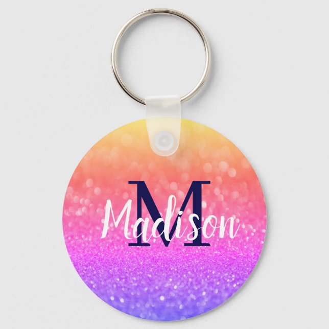 Rainbow Custom Glitter Name Personalized Keychain (Front)
