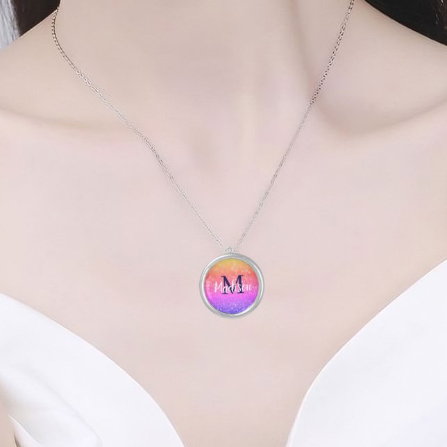 Rainbow Custom Glitter Name Personalized Silver Plated Necklace (Creator Uploaded)