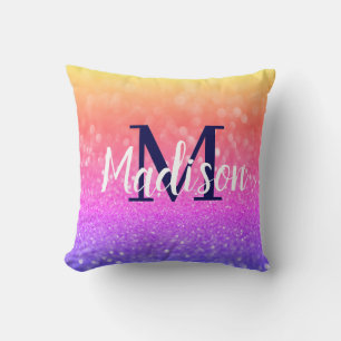Rainbow Custom Glitter Name Personalized Throw Pillow