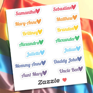 Rainbow Custom Guest List Names Colored Hearts Sticker