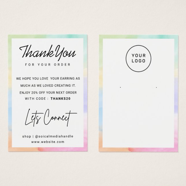 Rainbow Custom Logo Earring Display Thank You (Front & Back)