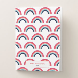 Rainbow Custom Name School Blue Teal Pink Pocket Folder