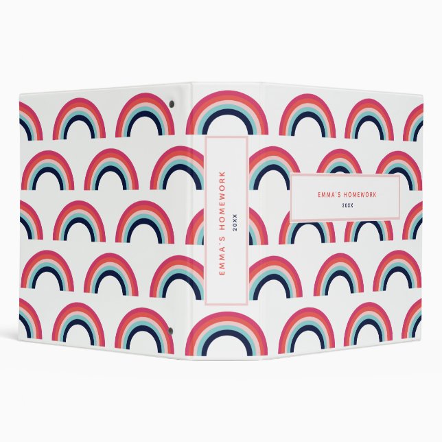 Rainbow Custom Name School Kids 3 Ring Binder (Background)