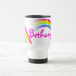 Rainbow custom name travel / girls club pink mug