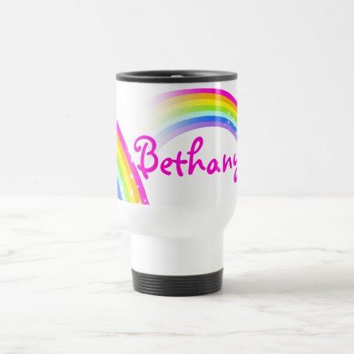 Rainbow custom name travel  girls club pink mug